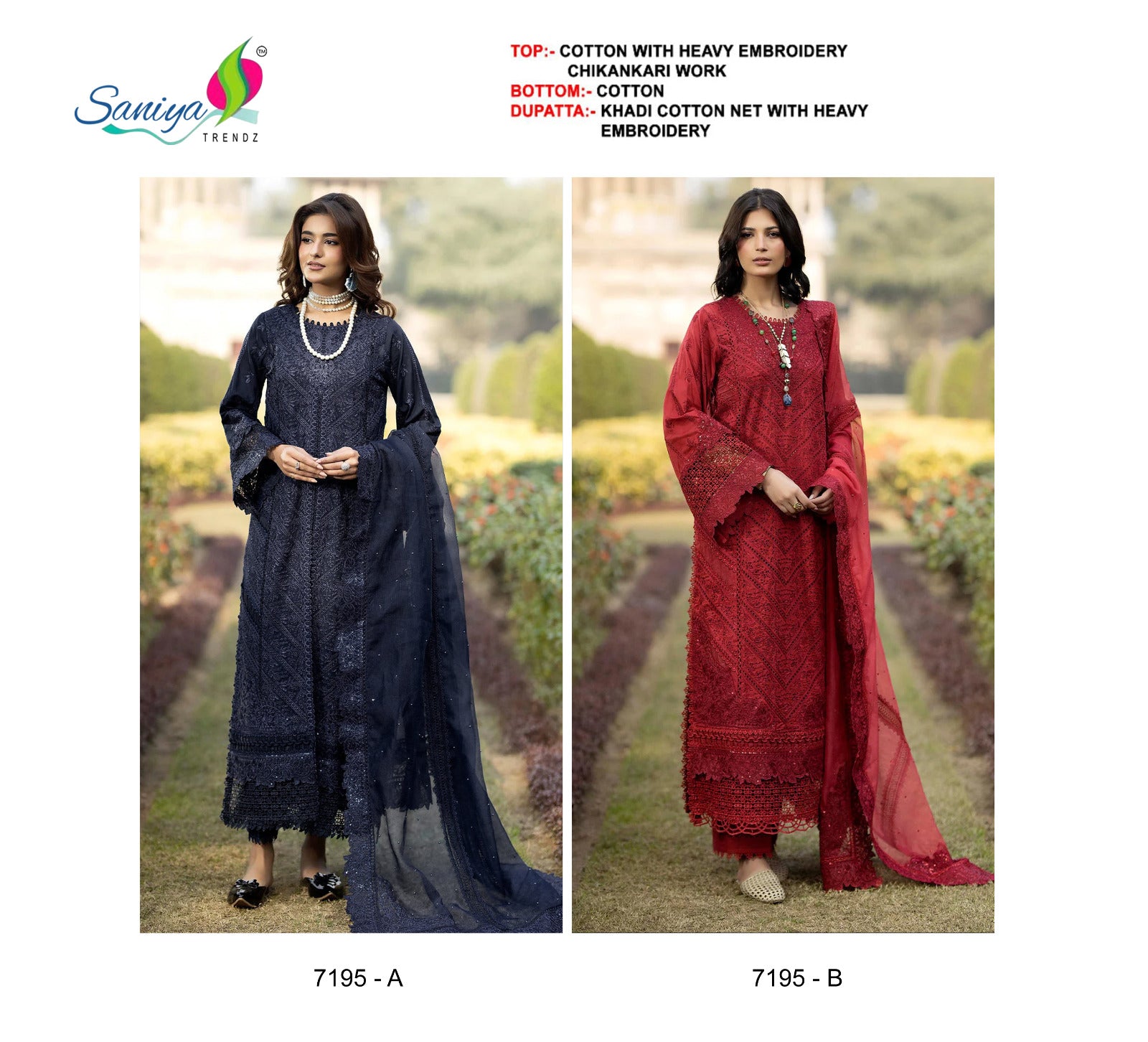 Saniya 7195 A And B Cotton Embroidered Pakistani Suit