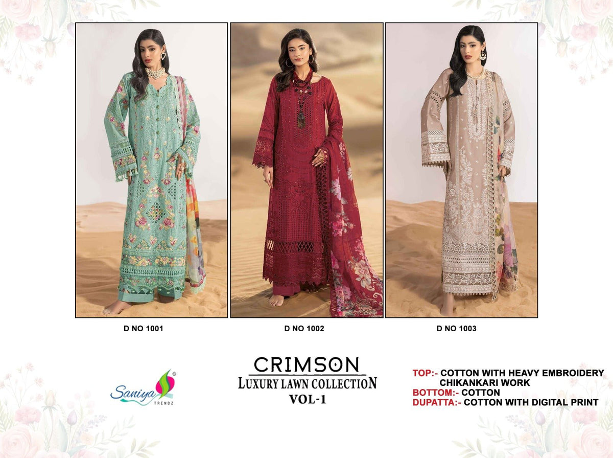 Saniya Crimson Luxury Lawn Pakistani Suit Wholesale - Amrah Wholesale