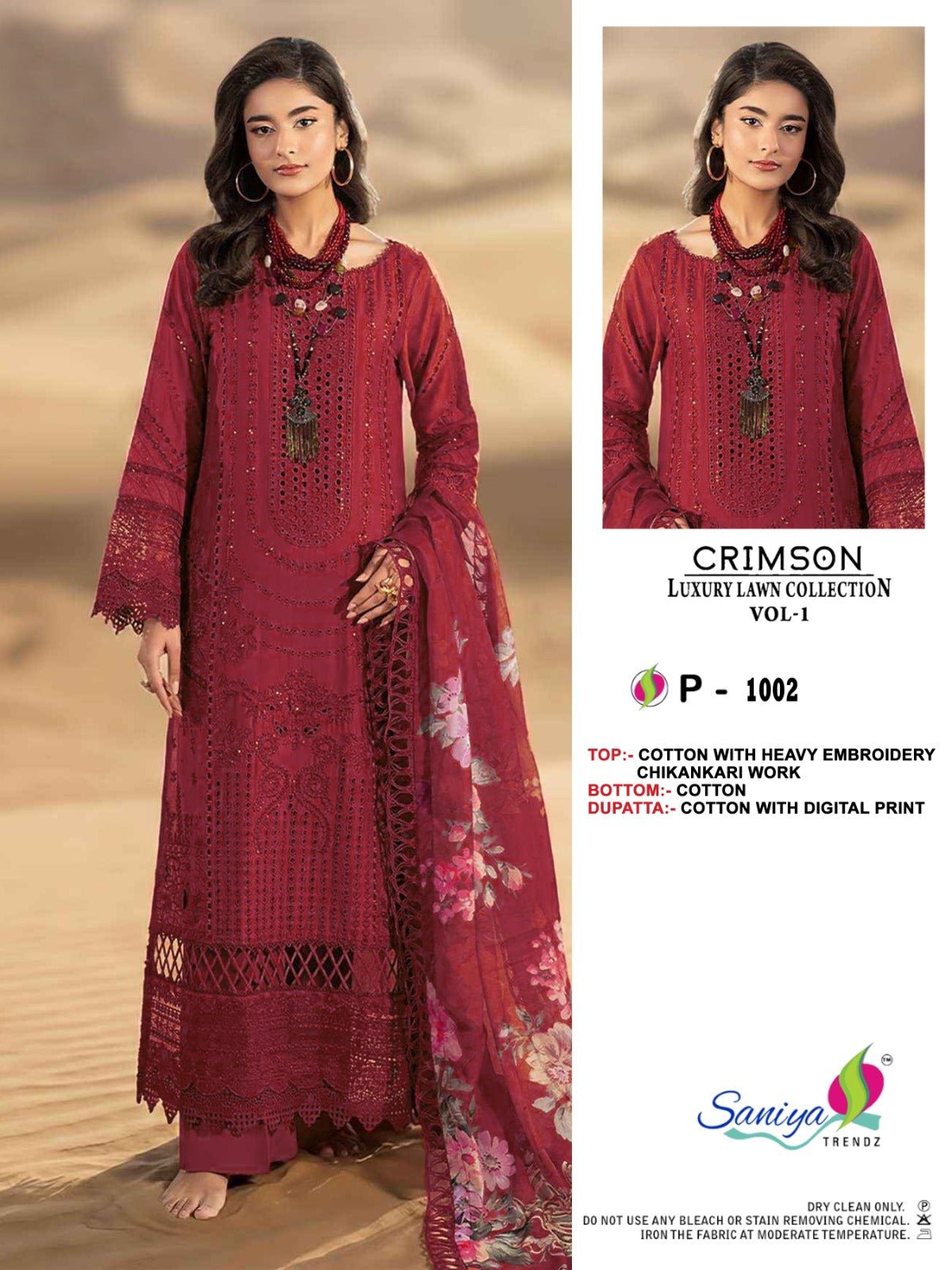 Saniya Crimson Luxury Lawn Pakistani Suit Wholesale - Amrah Wholesale
