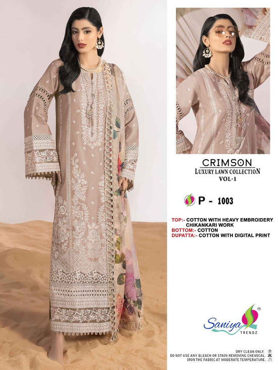 Saniya Crimson Luxury Lawn Pakistani Suit Wholesale - Amrah Wholesale