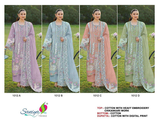 Saniya Trendz 1012 Abcd Chikankari Pakistani Suit