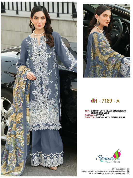 Saniya Trendz 7189 Cotton Embroidered Pakistani Suit