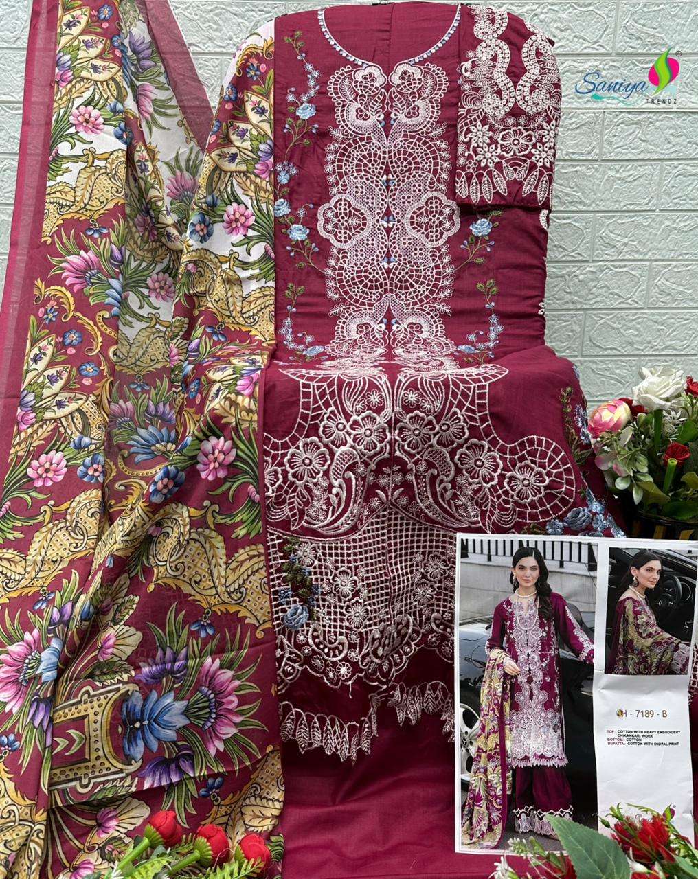 Saniya Trendz 7189 Cotton Embroidered Pakistani Suit