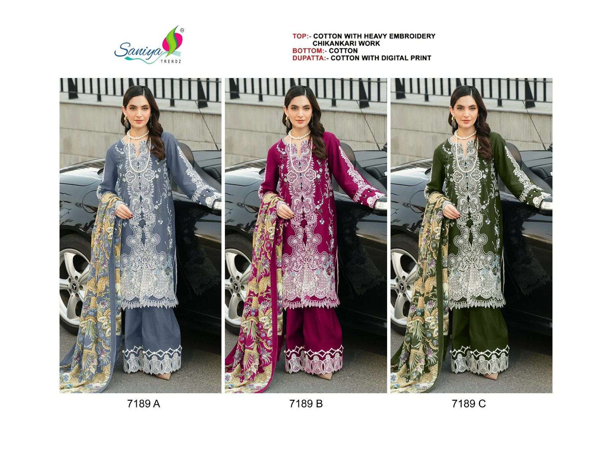Saniya Trendz 7189 Cotton Embroidered Pakistani Suit