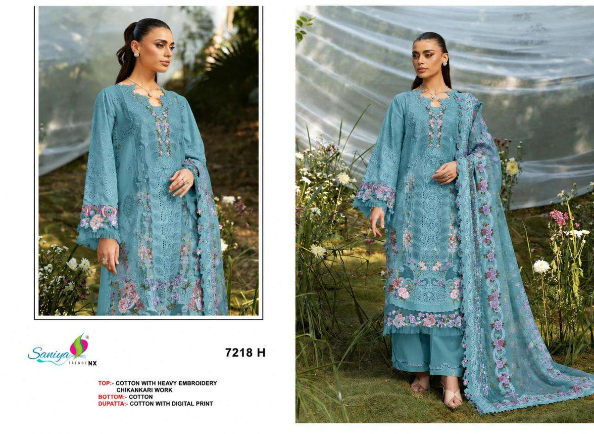 Saniya Trendz 7218 Cotton Chikankari Embroidered Salwar Suit