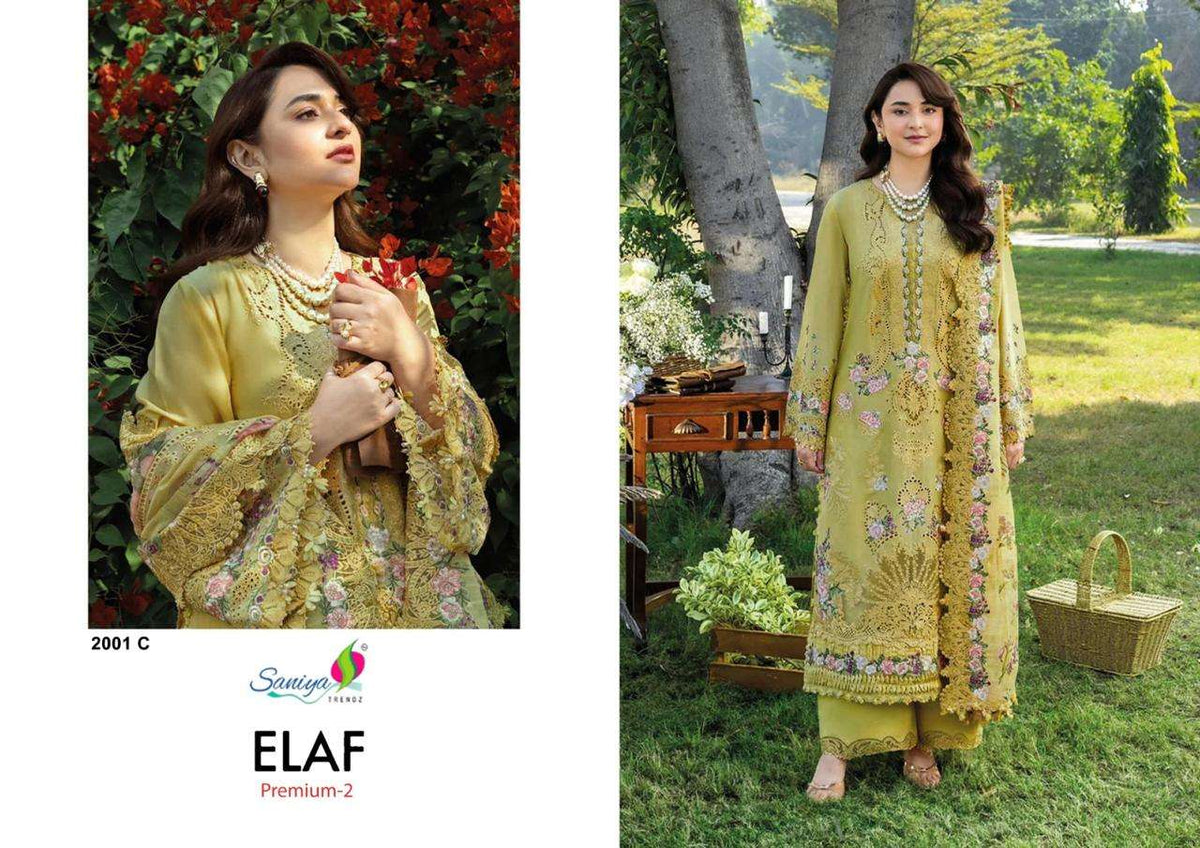 Saniya Trendz Elaf Premium Vol-2 Cotton Embroidery Pakistani Suit - Amrah Wholesale