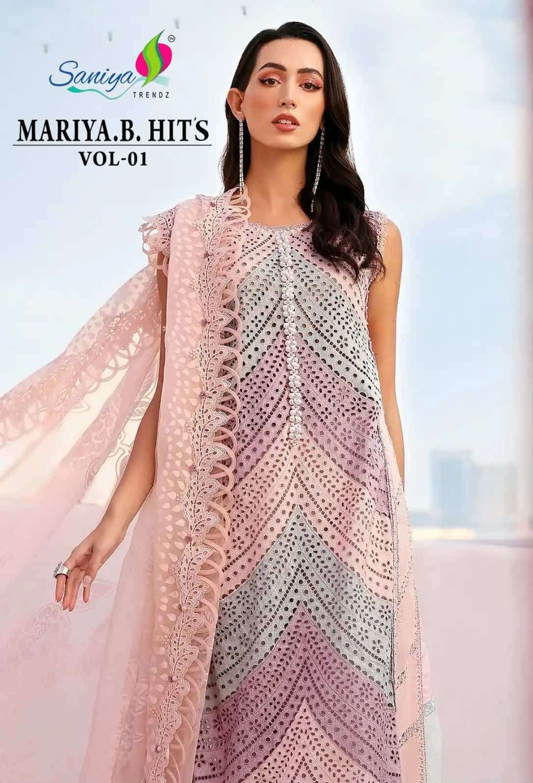 Saniya Trendz Mariya B Hits Vol 1 Cotton Chikankari Pakistani Suit