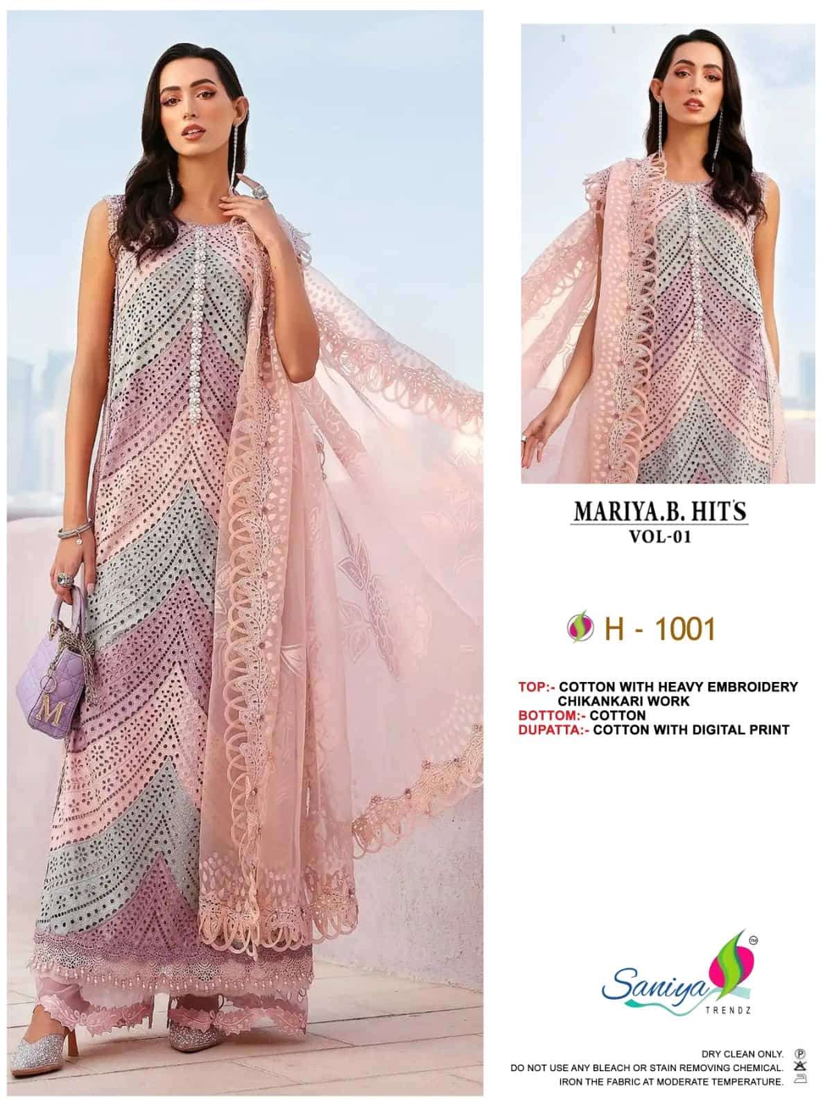 Saniya Trendz Mariya B Hits Vol 1 Cotton Chikankari Pakistani Suit