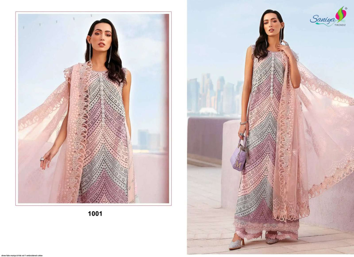 Saniya Trendz Mariya B Hits Vol 1 Cotton Chikankari Pakistani Suit