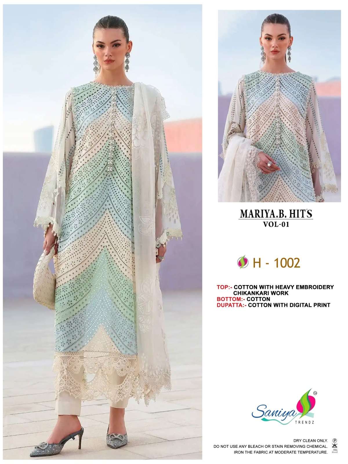 Saniya Trendz Mariya B Hits Vol 1 Cotton Chikankari Pakistani Suit