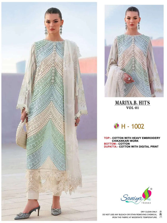 Saniya Trendz Mariya B Hits Vol 1 Cotton Chikankari Pakistani Suit