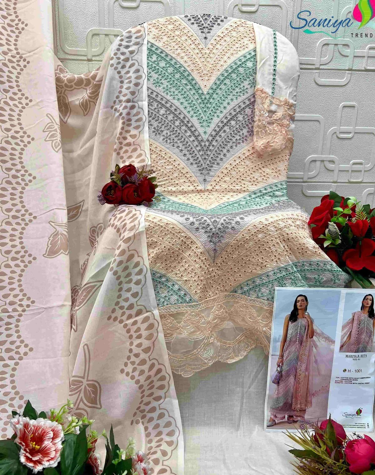 Saniya Trendz Mariya B Hits Vol 1 Cotton Chikankari Pakistani Suit