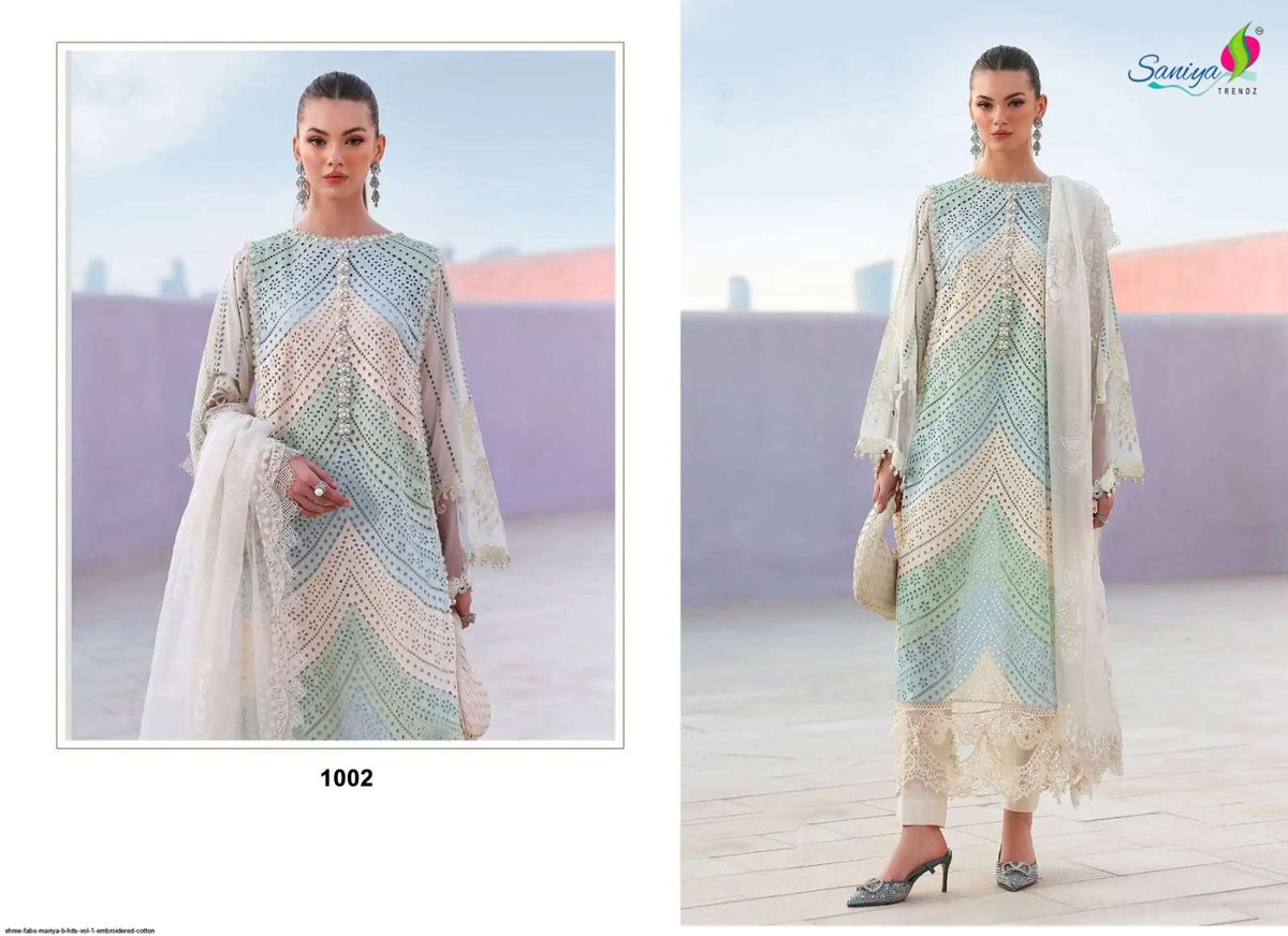 Saniya Trendz Mariya B Hits Vol 1 Cotton Chikankari Pakistani Suit