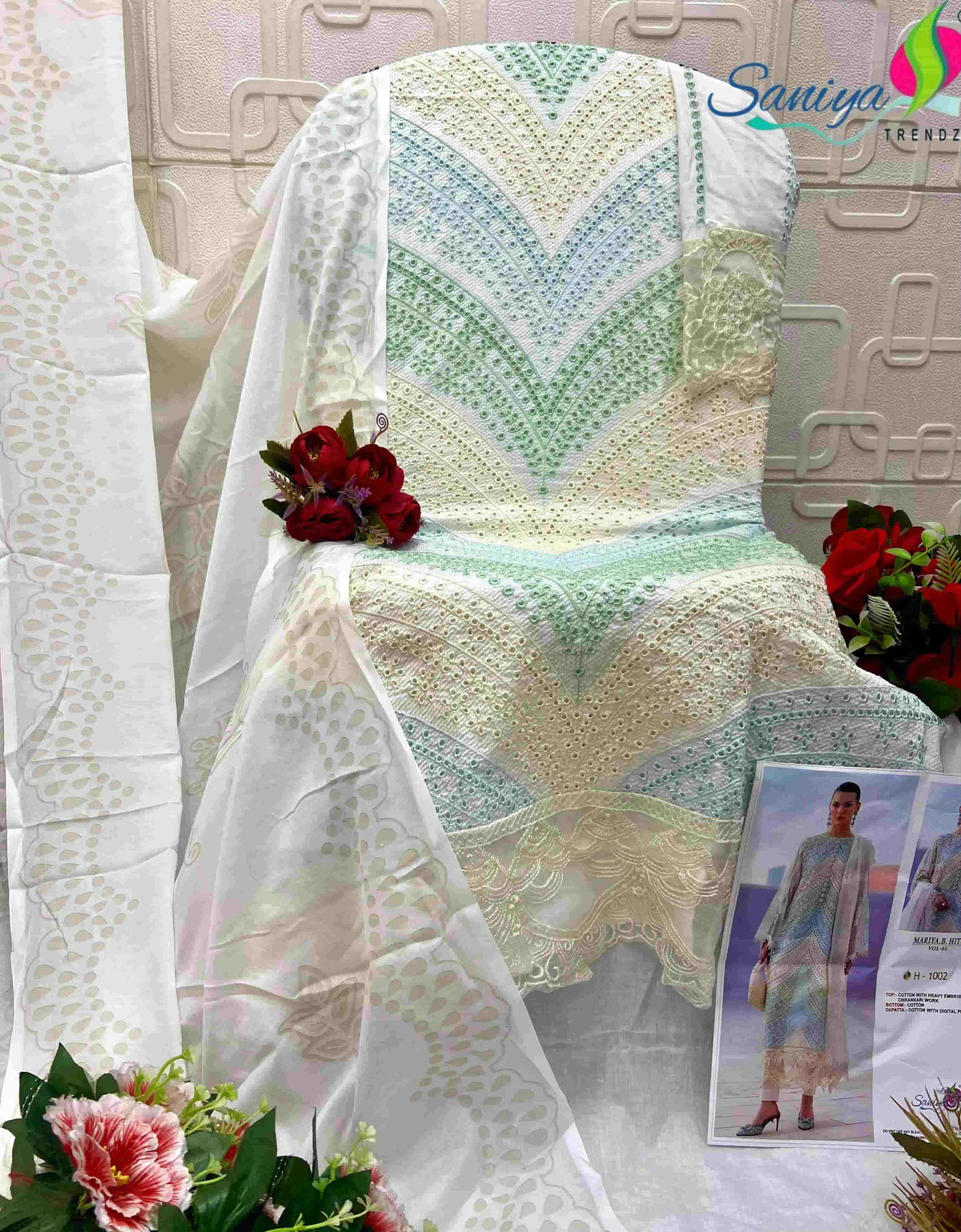 Saniya Trendz Mariya B Hits Vol 1 Cotton Chikankari Pakistani Suit