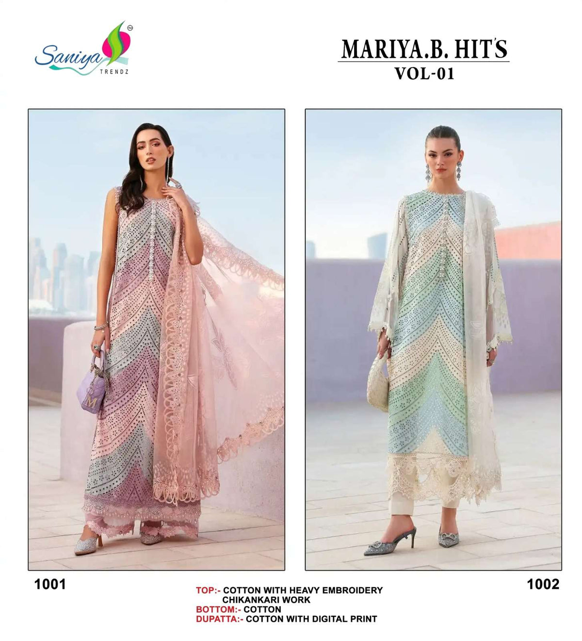 Saniya Trendz Mariya B Hits Vol 1 Cotton Chikankari Pakistani Suit