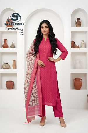 Sankheswer Jamdhani Vol 1 Jamdhani Digital Print Kurti Pant Dupatta Set - Amrah Wholesale