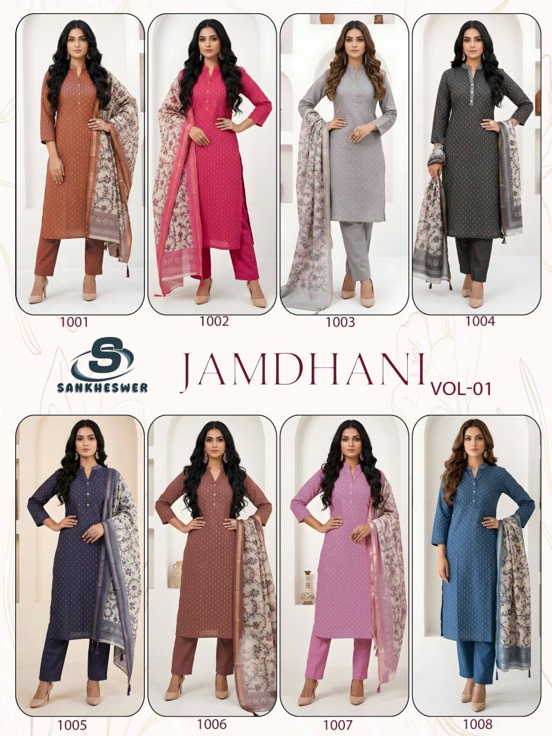 Sankheswer Jamdhani Vol 1 Jamdhani Digital Print Kurti Pant Dupatta Set - Amrah Wholesale