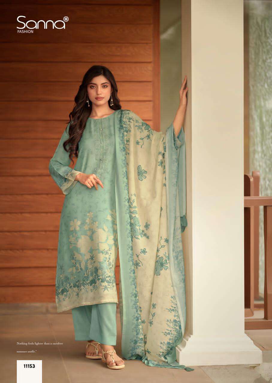 Sanna Fashion Safira Pure Hanp Linen Digital Print Dress Material - Amrah Wholesale