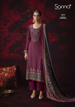 Sanna Khwaab Viscose Pashmina Digital Print Khatli Work Suit