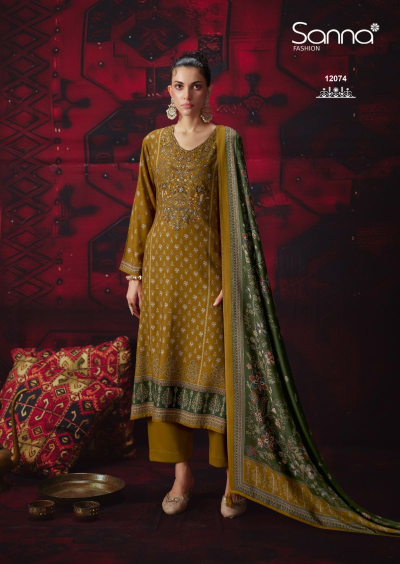 Sanna Khwaab Viscose Pashmina Digital Print Khatli Work Suit
