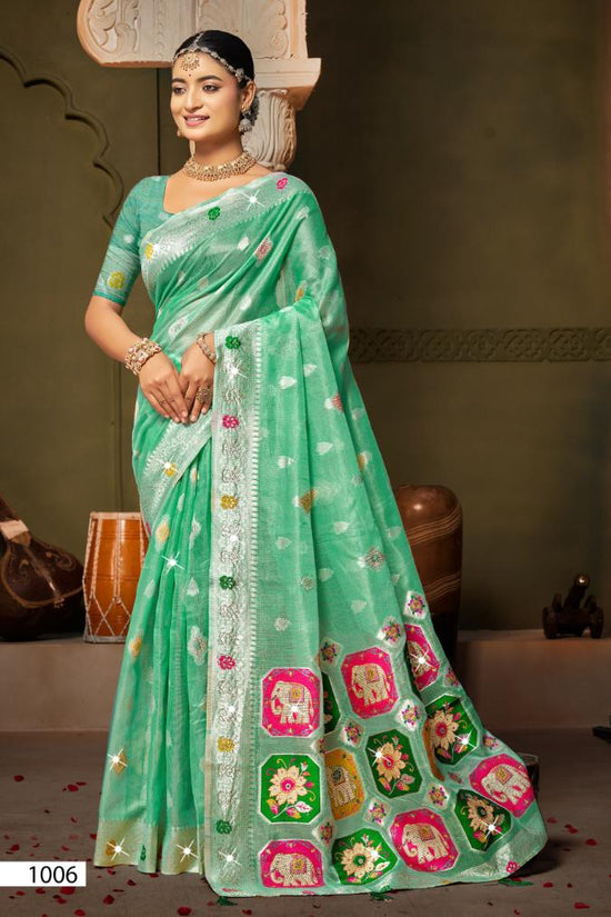 Saroj Aangan Linen Siroski Vol 5 Linen Cotton Silk Saree