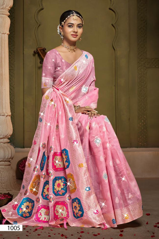 Saroj Aangan Linen Siroski Vol 5 Linen Cotton Silk Saree