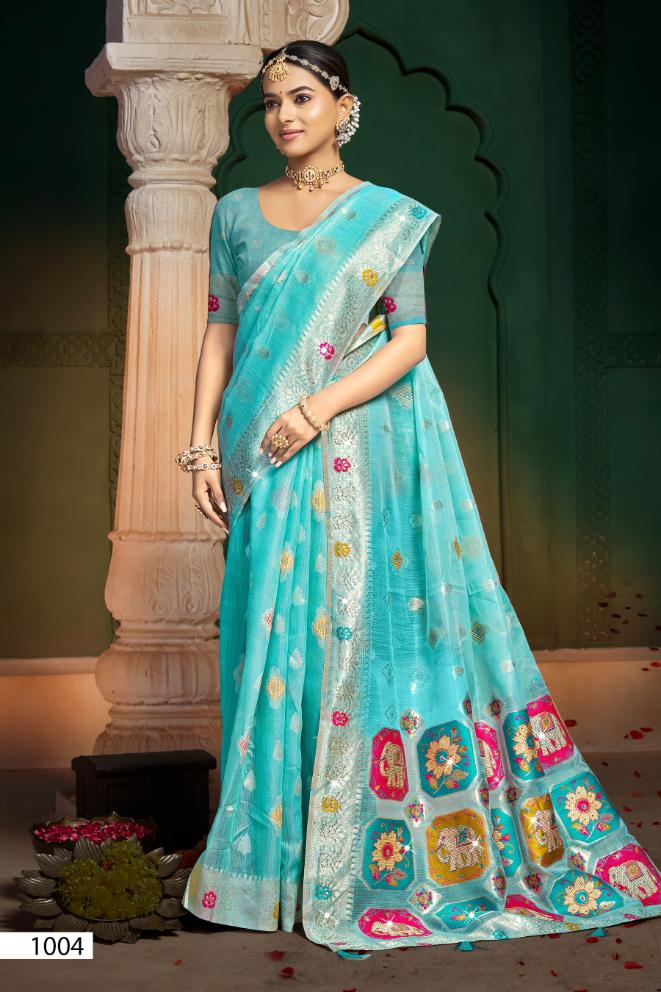 Saroj Aangan Linen Siroski Vol 5 Linen Cotton Silk Saree