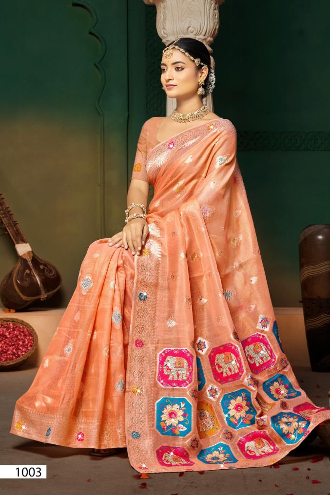 Saroj Aangan Linen Siroski Vol 5 Linen Cotton Silk Saree