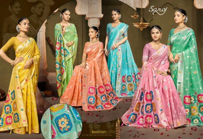 Saroj Aangan Linen Siroski Vol 5 Linen Cotton Silk Saree