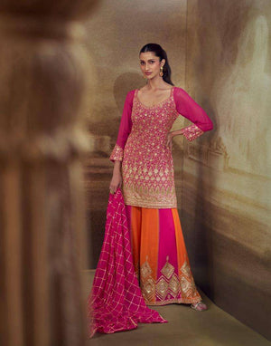 Sayuri Banno Georgette Embroidered Ready To Wear Sharara Suits