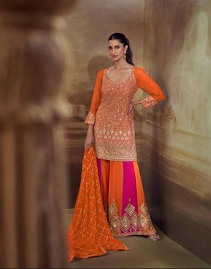 Sayuri Banno Georgette Embroidered Ready To Wear Sharara Suits