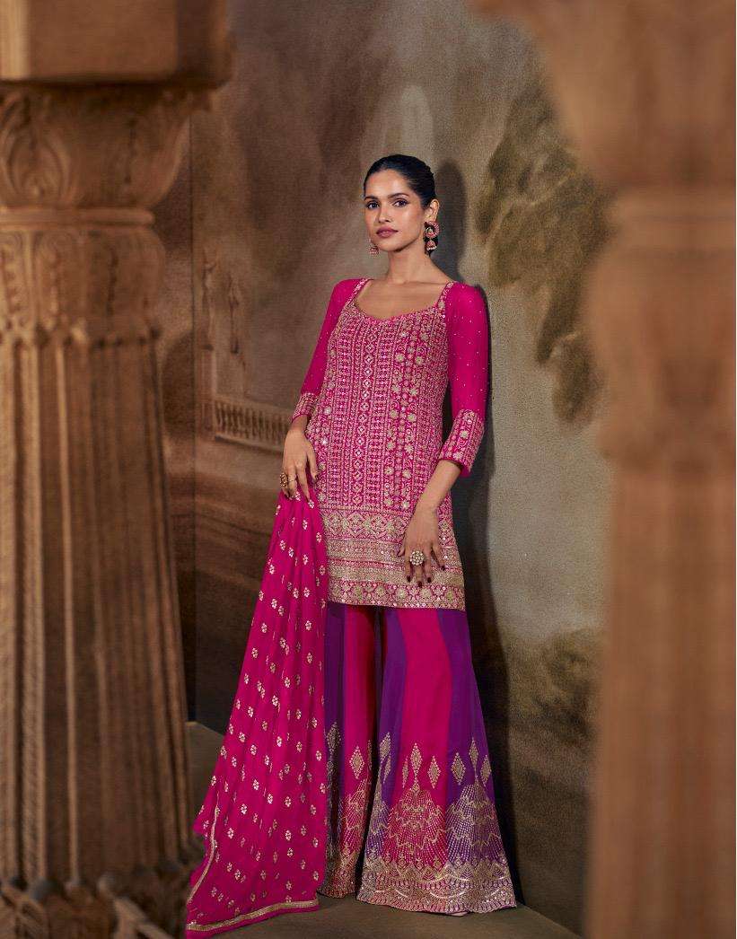 Sayuri Banno Georgette Embroidered Ready To Wear Sharara Suits