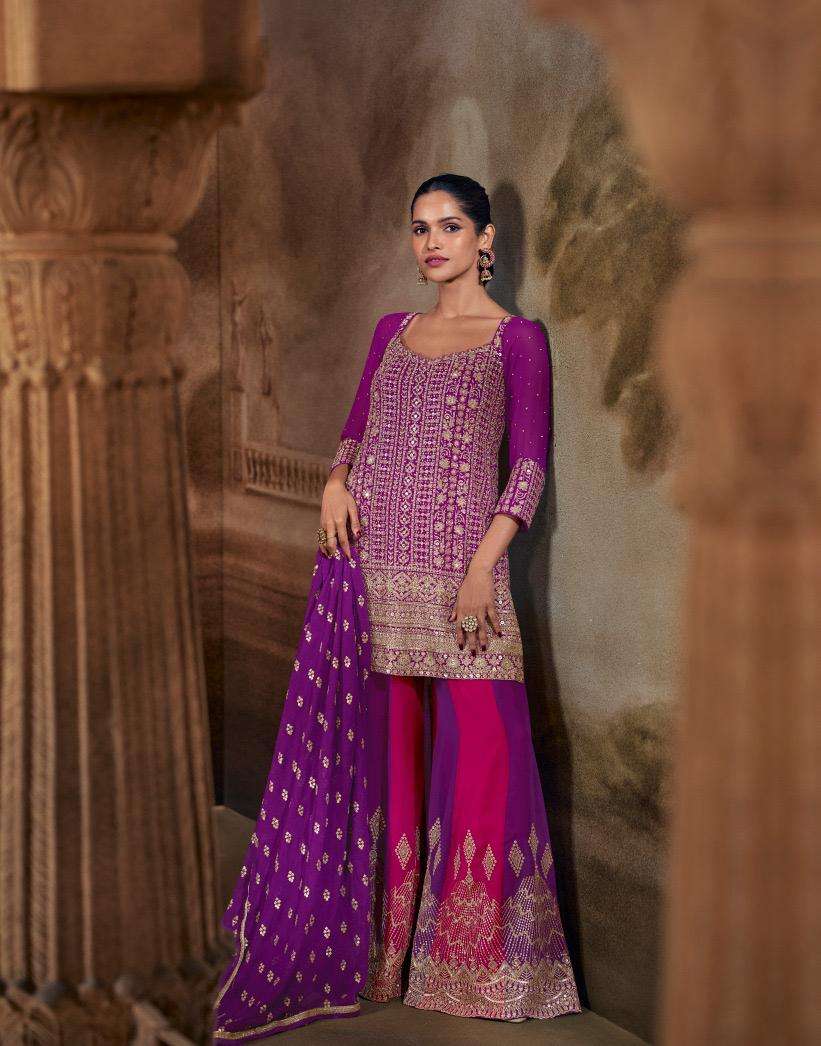 Sayuri Banno Georgette Embroidered Ready To Wear Sharara Suits