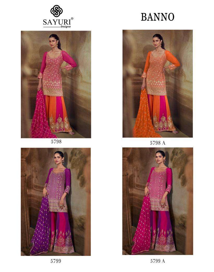 Sayuri Banno Georgette Embroidered Ready To Wear Sharara Suits