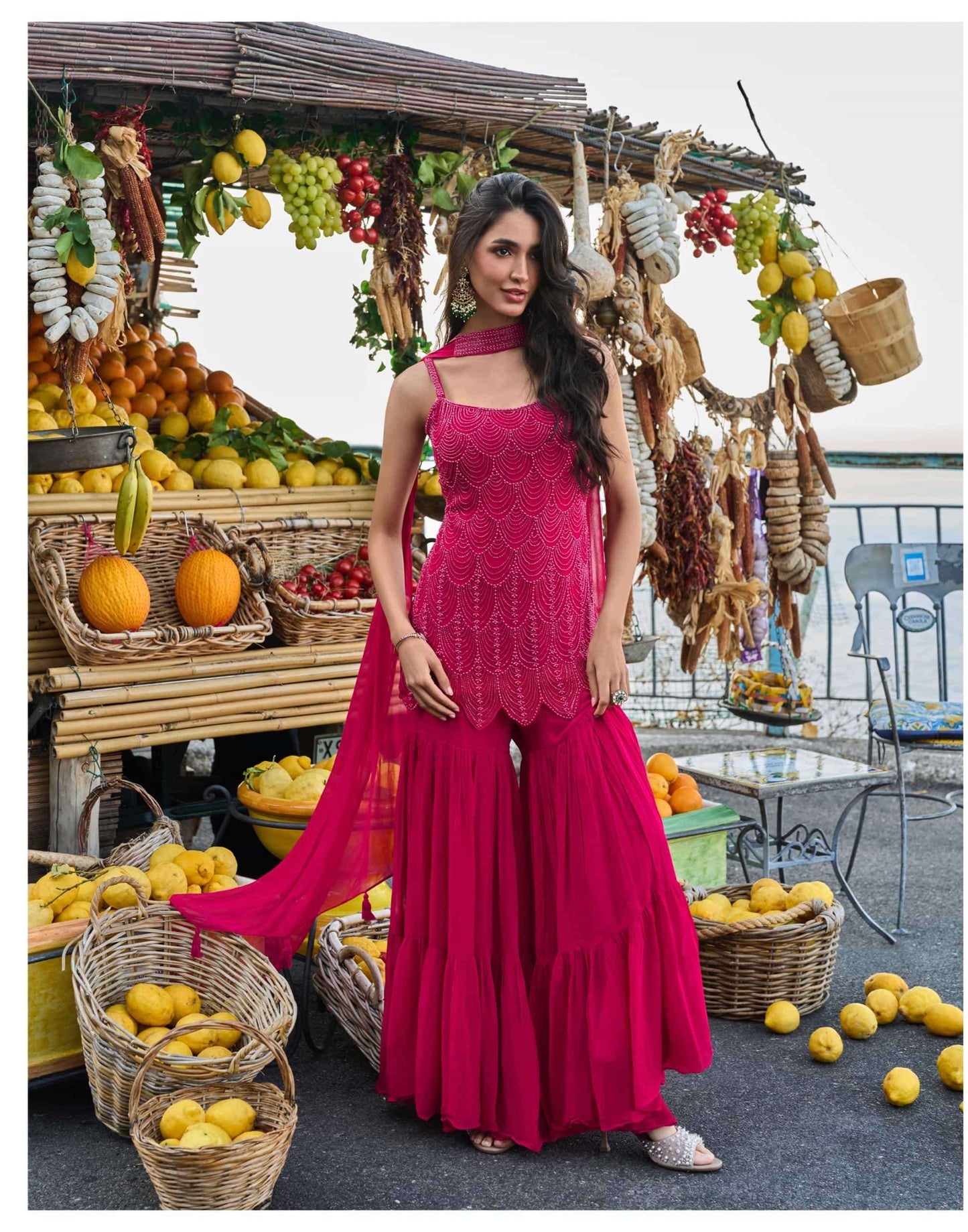 SAYURI DIVYA Georgette Embroidered Sharara Pakistani Suit Set
