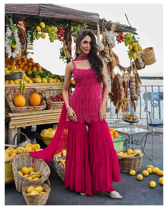 SAYURI DIVYA Georgette Embroidered Sharara Pakistani Suit Set