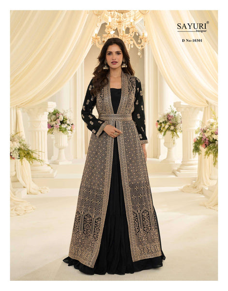 white christmas dresses Sayuri Designer- Dastoor design real georgette designer long dress fes   Mavra Elan