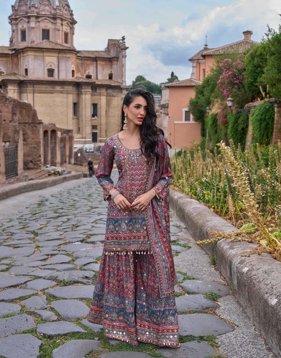 SAYURI NIMRIT Crepe Silk Stitched Suit Set