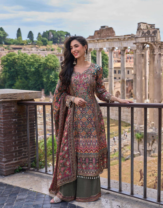 SAYURI NIMRIT Crepe Silk Stitched Suit Set