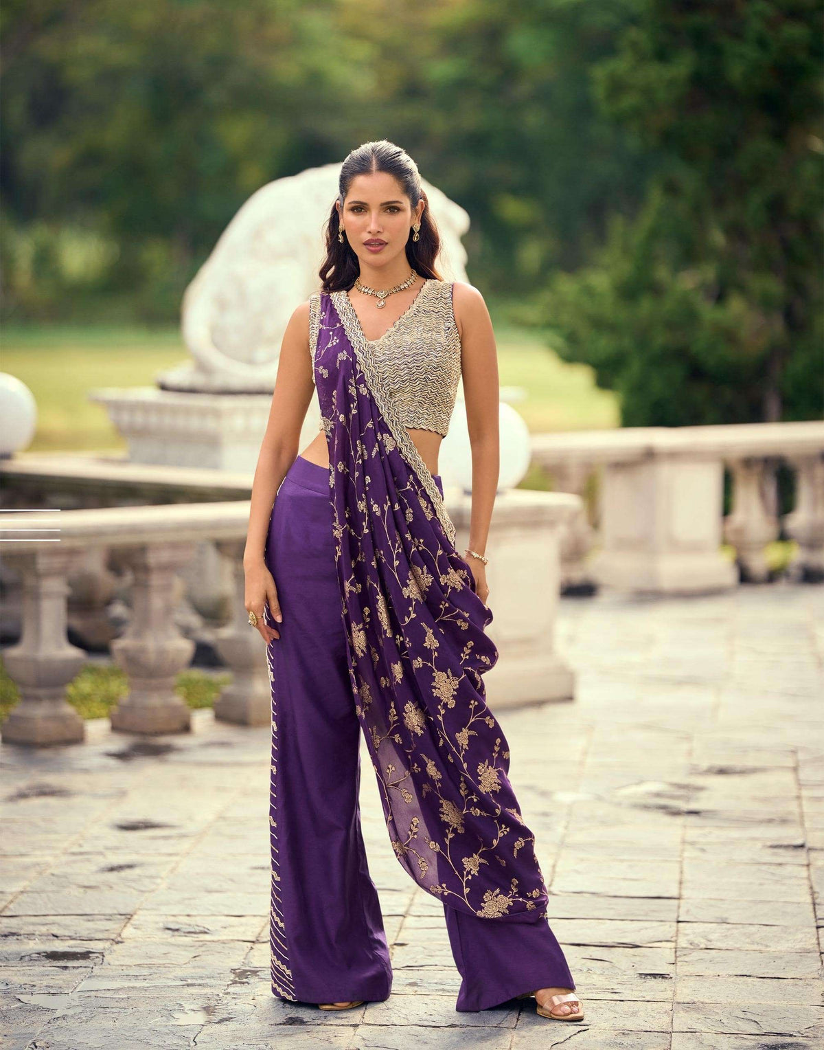 Sayuri Pankudi Viscose Jacquard Silk Palazzo Suit