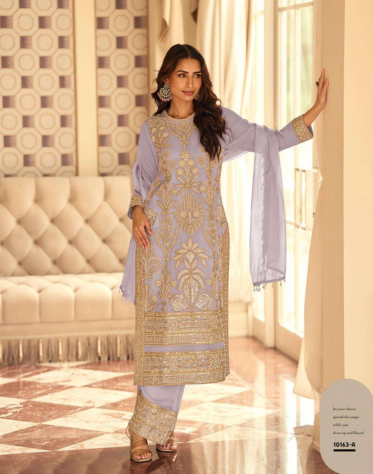 Sayuri Rishta Gold Georgette Dress Material - Amrah Wholesale