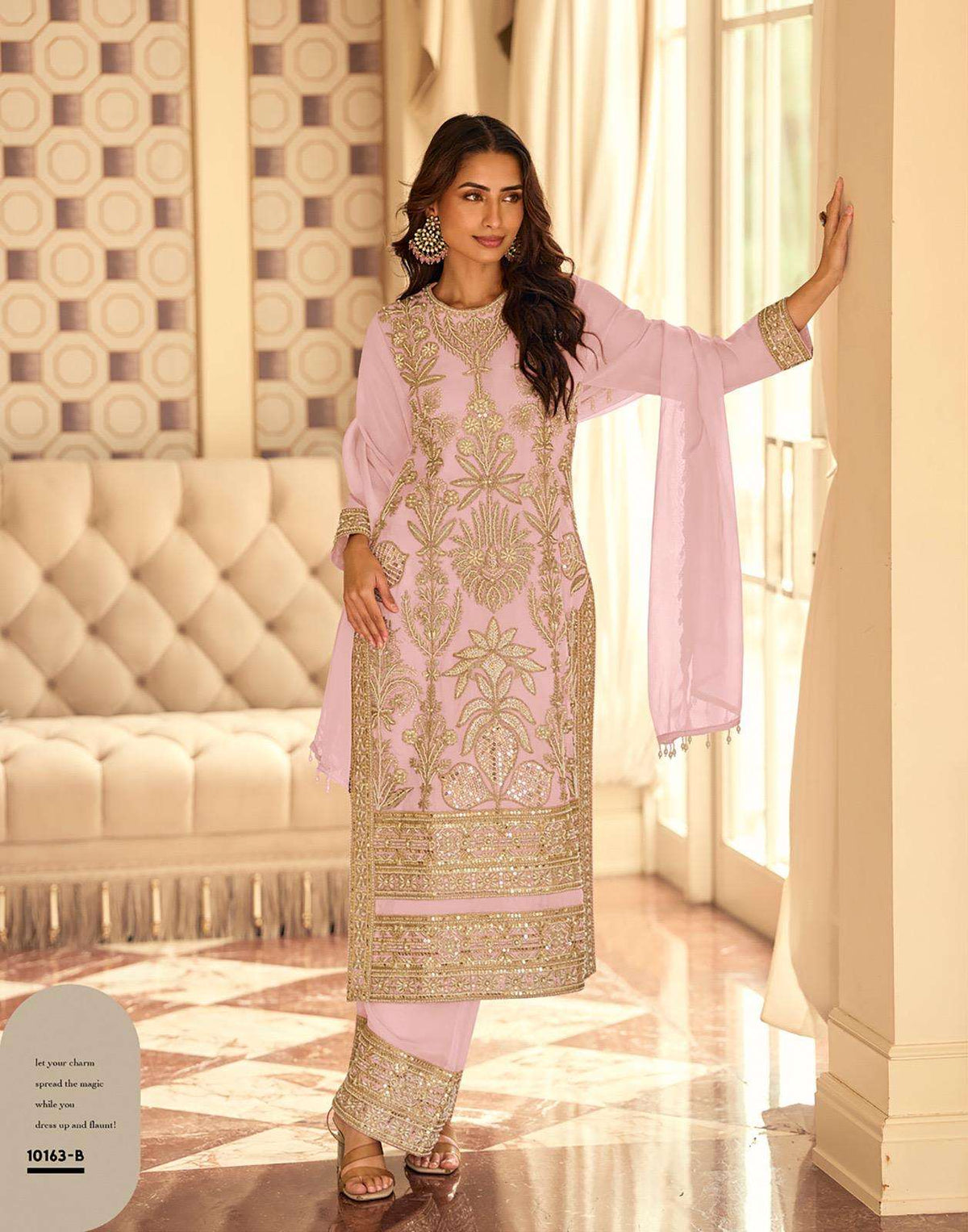 Sayuri Rishta Gold Georgette Dress Material - Amrah Wholesale