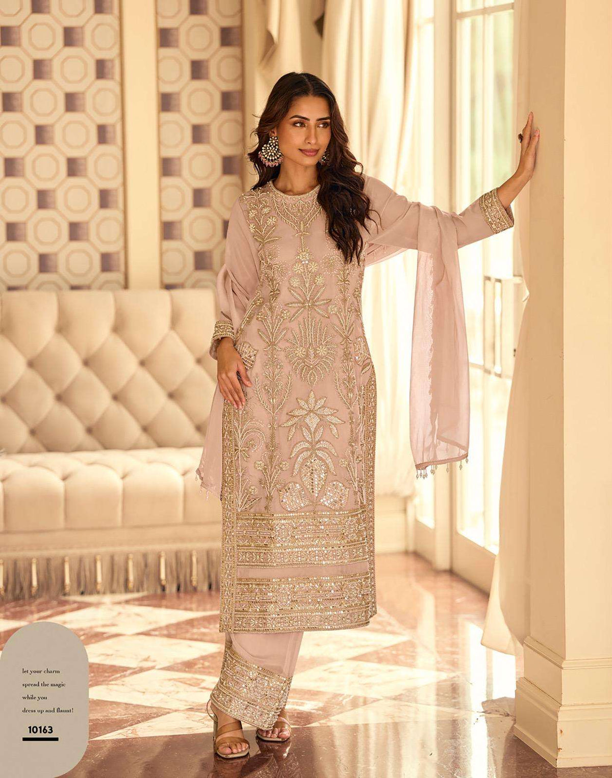 Sayuri Rishta Gold Georgette Dress Material - Amrah Wholesale