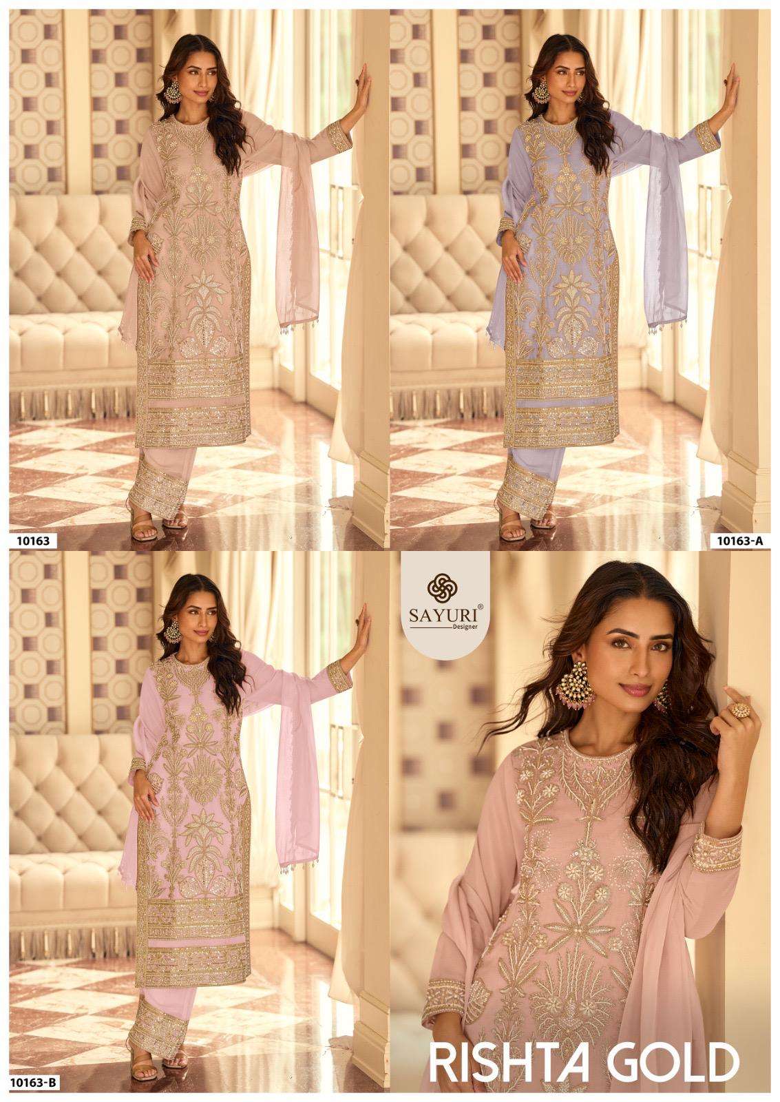 Sayuri Rishta Gold Georgette Dress Material - Amrah Wholesale