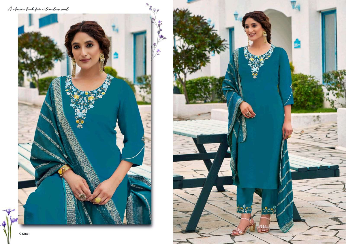 SBS Fashion Parthivi Roman Silk Embroidered Punjabi Suit Set Wholesale