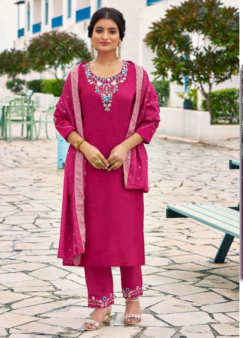 SBS Fashion Parthivi Roman Silk Embroidered Punjabi Suit Set Wholesale