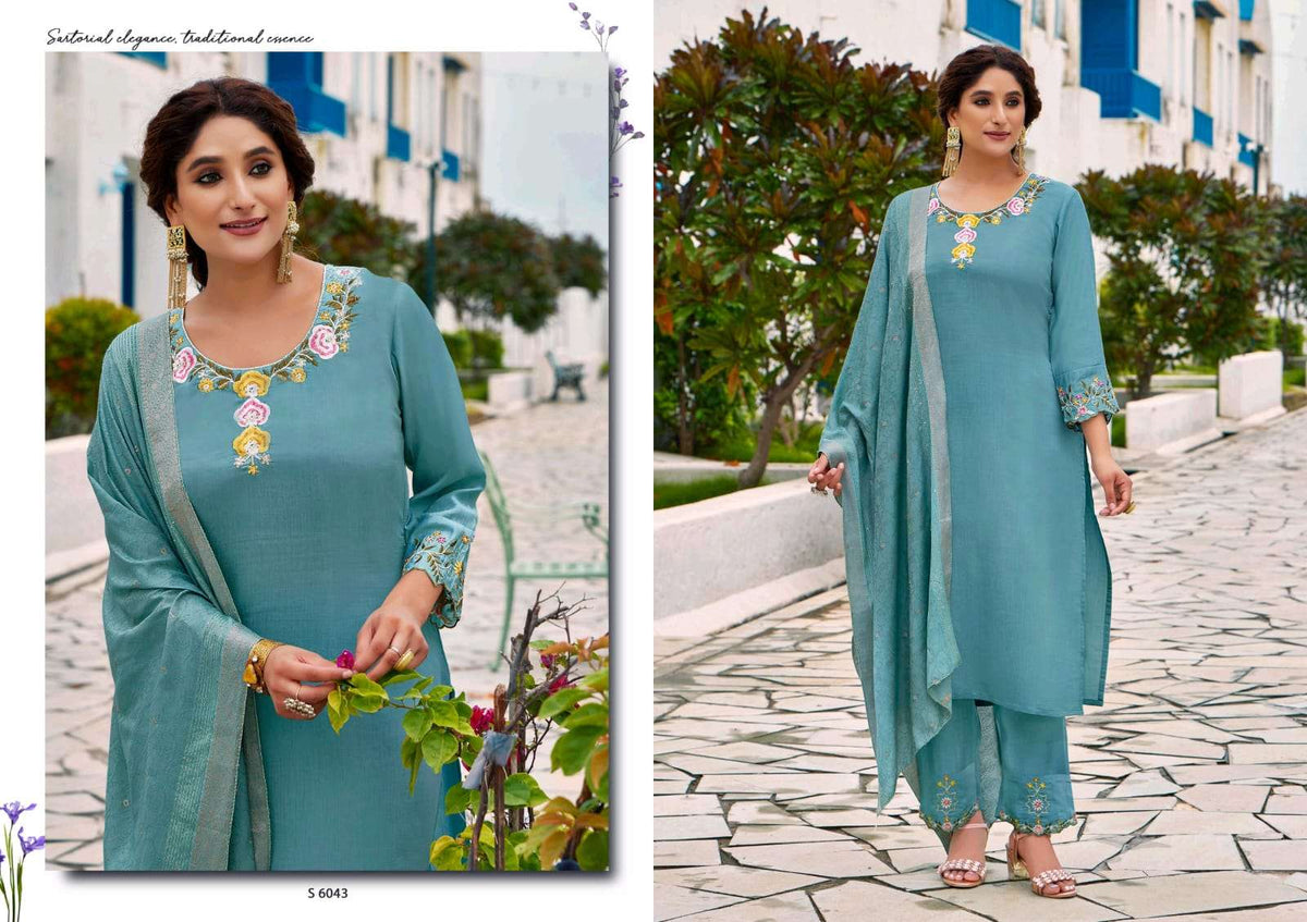 SBS Fashion Parthivi Roman Silk Embroidered Punjabi Suit Set Wholesale