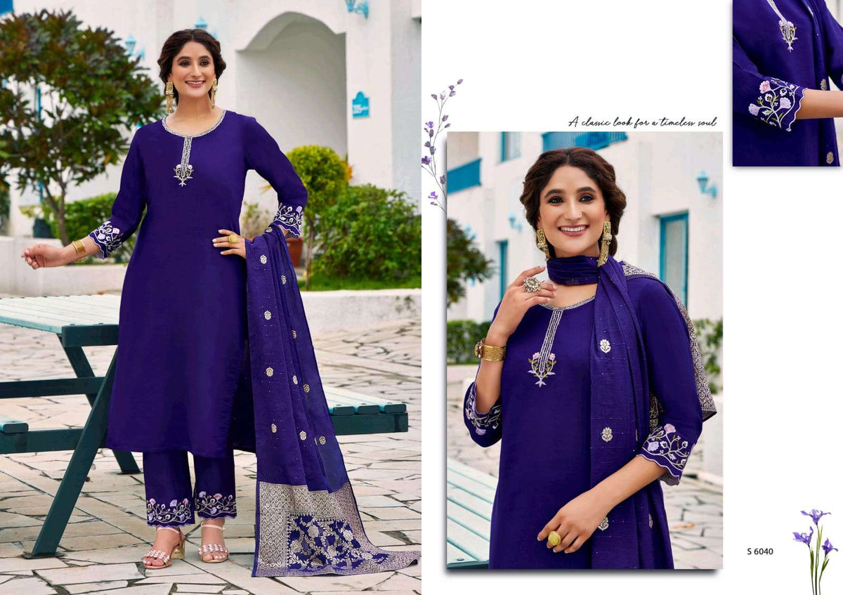 SBS Fashion Parthivi Roman Silk Embroidered Punjabi Suit Set Wholesale