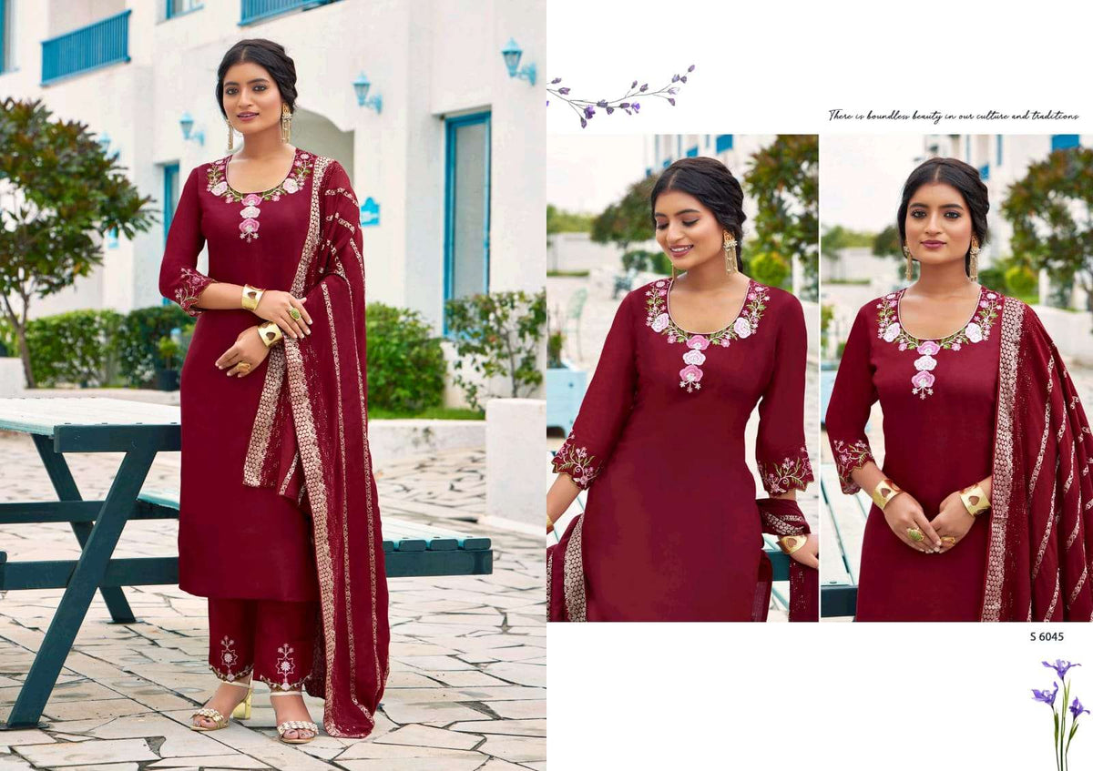 SBS Fashion Parthivi Roman Silk Embroidered Punjabi Suit Set Wholesale