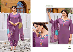 SBS Fashion Pranati 6046–6049 Zara Silk Embroidered Kurti Pant Dupatta Set Wholesale Surat - Amrah Wholesale